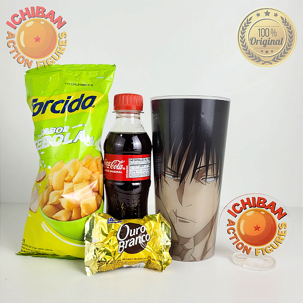 COPO TOJI FUSHIGURO JUJUTSU KAISEN ICHIBAN ACTION FIGURES + SNACKS PACOTE BLACK