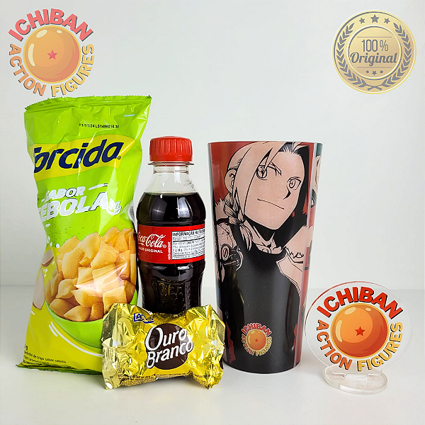 COPO EDWARD ELRIC E PERSONAGENS FULLMETAL ALCHEMIST ICHIBAN ACTION FIGURES + SNACKS PACOTE BLACK