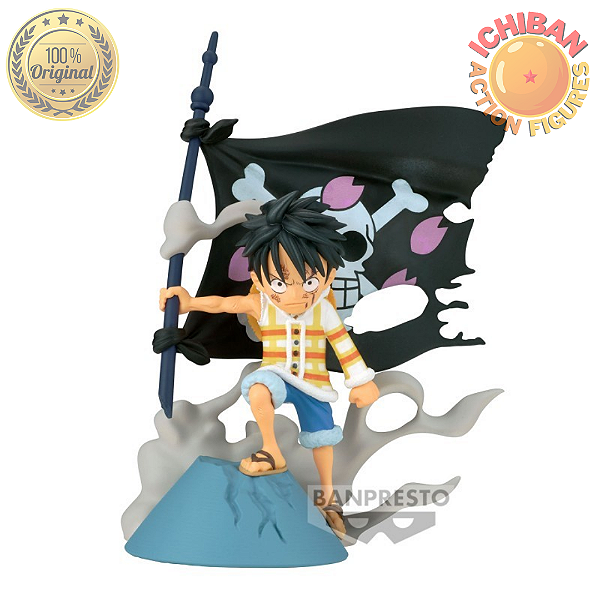 MONKEY D. LUFFY SEGURANDO BANDEIRA CHOPPER ONE PIECE WCF LOG STORIES BANPRESTO 100% ORIGINAL LACRADO