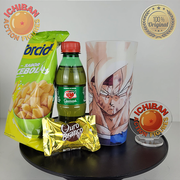 COPO GOKU E BARDOCK ICHIBAN ACTION FIGURES + SNACKS PACOTE BLACK