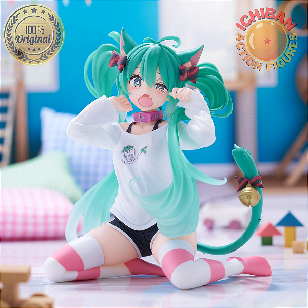 [PRÉ-VENDA JUNHO/2026 - 50%] HATSUNE MIKU NEKO NYA WHITE T-SHIRT DESKTOP CUTE TAITO 100% ORIGINAL LACRADO