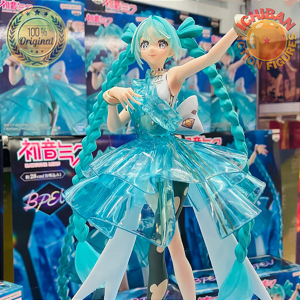 HATSUNE MIKU VESTIDO TRANSPARENTE EMERALDGEM EVOLVE CLEARLUXE BANPRESTO 100% ORIGINAL LACRADO