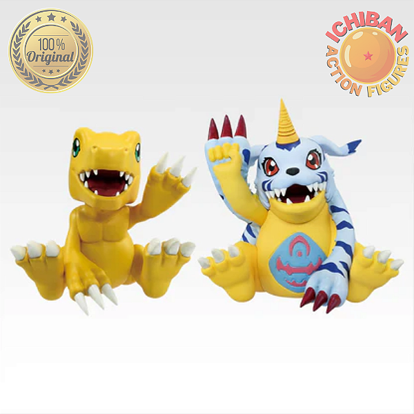 CONJUNTO AGUMON E GABUMON BRAÇO PARA CIMA DIGIMON ICHIBANSHO LETRA C BANDAI 100% ORIGINAL LACRADO