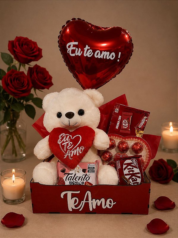 Cesta Pelúcia Eu Te Amo K2209 Creme