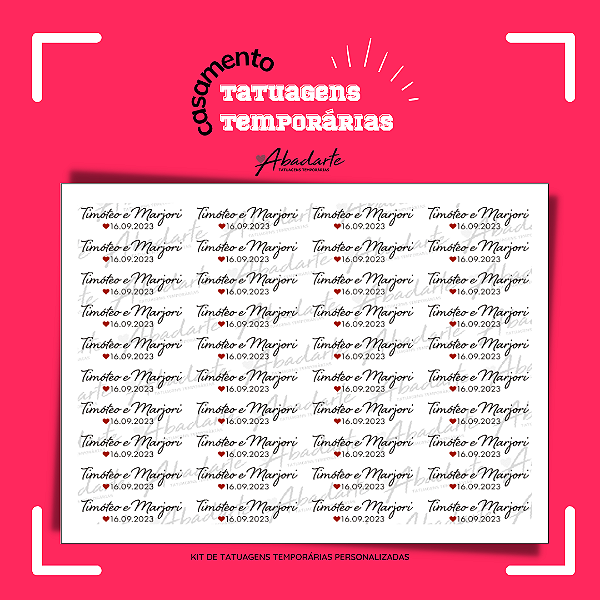 KIT TATUAGENS PERSONALIZADAS  CASAMENTO (40 UNIDADES)