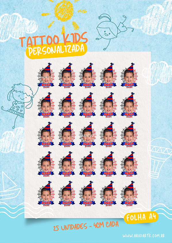 TATTOO INFANTIL ANIVERSÁRIO PERSONALIZADA