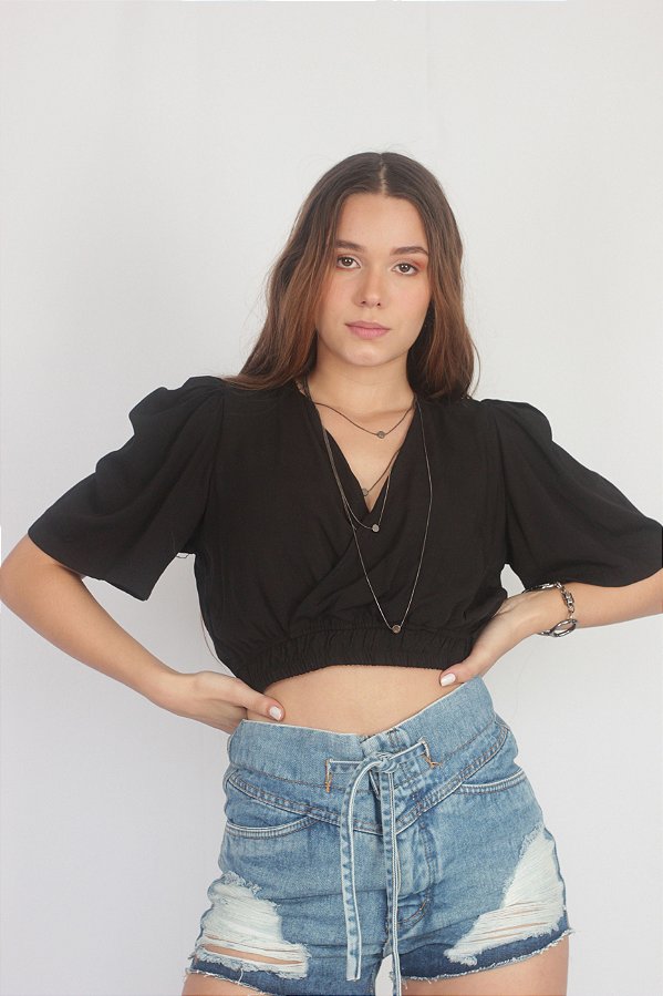 CROPPED LINHO ELASTICO PRETO