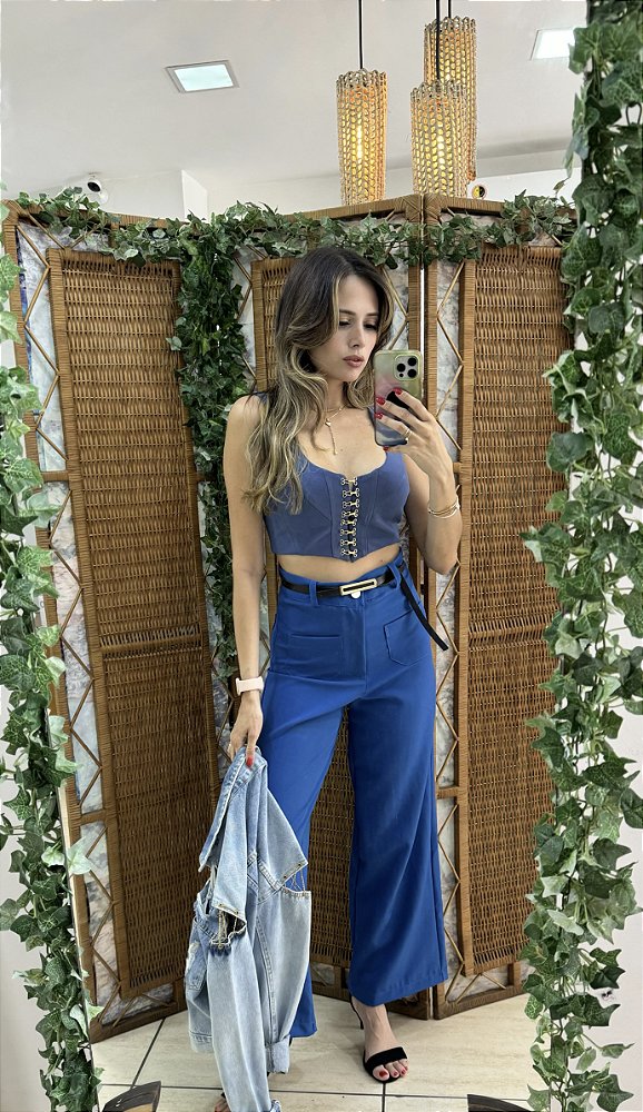 CROPPED CORSELET COLCHETE FRENTE AZUL JEANS