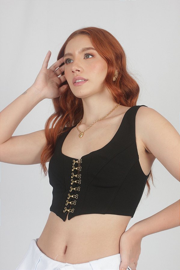 CROPPED CORSELET COLCHETE FRENTE PRETO