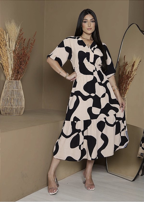VESTIDO MIDI MANGA MORCEGO (VESTE DO P ao G)