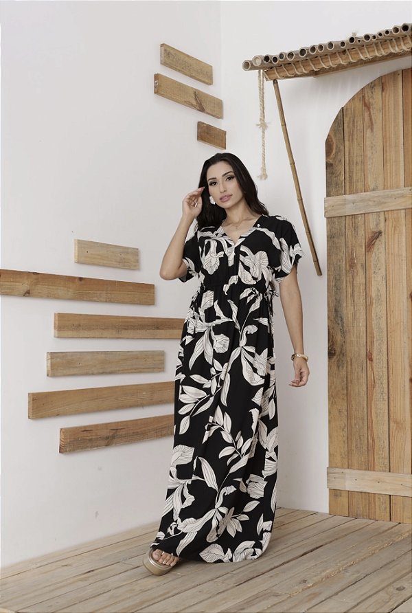 VESTIDO LONGO MANGA MORCEGO (VESTE DO P ao G)
