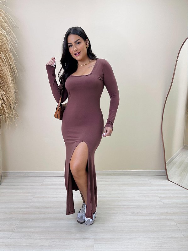 VESTIDO MIDI M/L FENDA (VESTE DO P ao M)