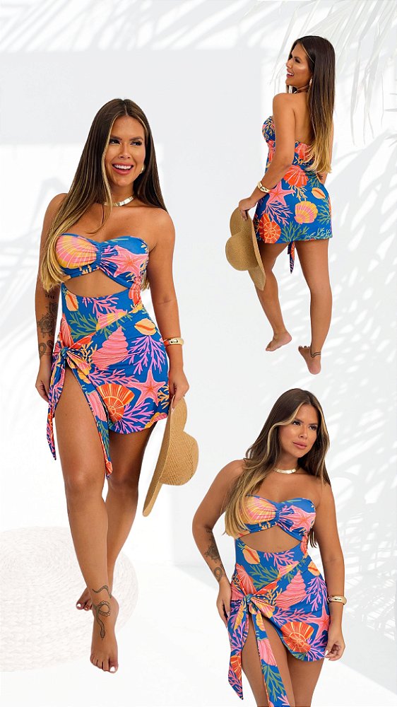 CONJUNTO MAIÔ + SAIA PRAIANA TAMANHO ÚNICO (VESTE DO P ao G)