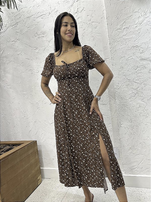 VESTIDO MIDI MANGA CAMPONESA (VESTE P ou M)