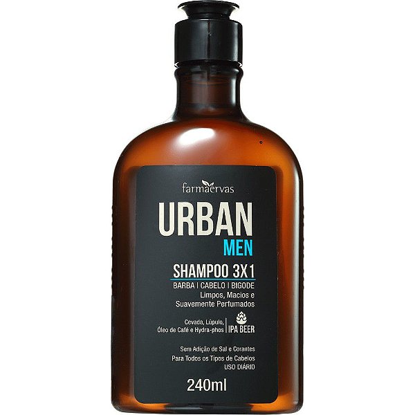 Shampoo Urban Men para Barba Cabelo e Bigode 240ml 3 em 1