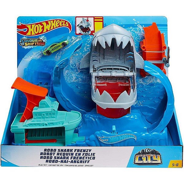 Pista Hot Wheels City Robo Tubarão com Lançador Mattel - Original