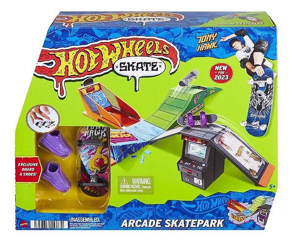Hot Wheels Skate de Dedo c/ Tênis Tony Hawk + Pista Arcade - Mattel