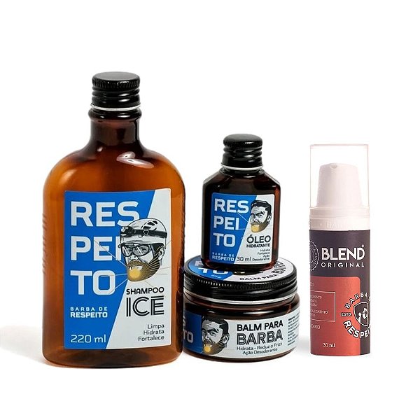 Kit Shampoo, Óleo, Balm e Blend Barba de Respeito - Linha Premium