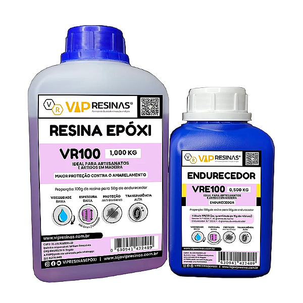 Resina Epóxi com Proteção UV VR100 1,5kg Baixa Espessura e Baixa viscosidade Vip Resinas