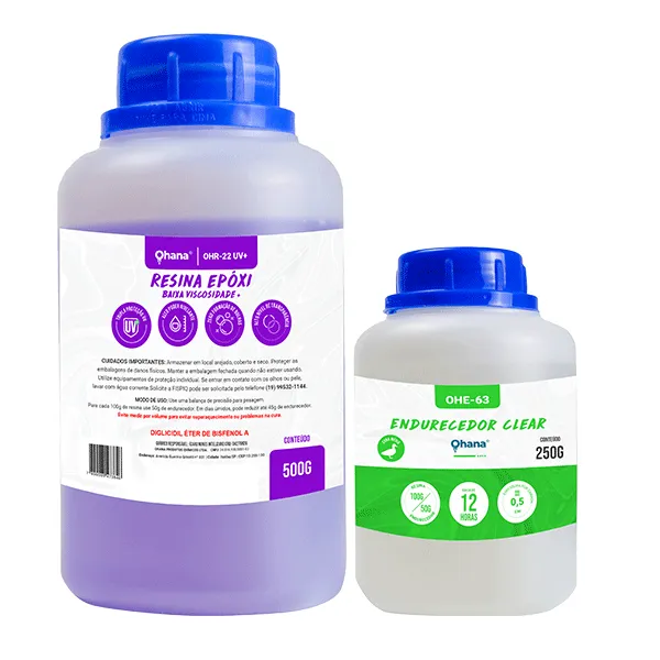 Resina Epóxi Ohana incolor de Baixa Viscosidade Uv+ Kit 750g Sistema Clear