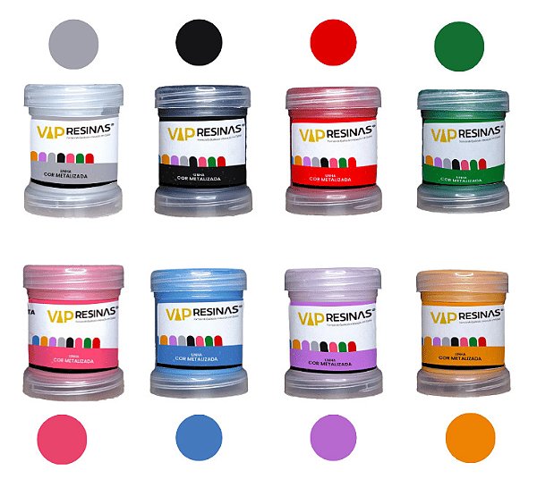 Pigmento Epóxi em Pasta - Metalizadas Coloridas - kit 8 cores - 25g - Vip Resinas