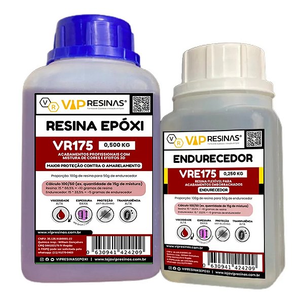 Resina Epóxi de alta viscosidade com proteção UV VR175 Kit 750g  Vip Resinas