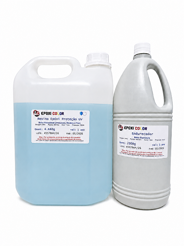 Resina Epóxi com proteção UV Baixa Viscosidade Incolor Rígida com Endurecedor (kit 6,440Kg A+B) - Epoxi Color