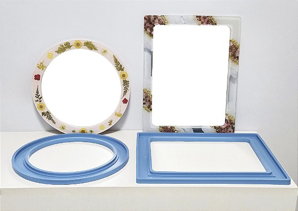 Molde de Silicone Moldura Grande Espelho Quadro Foto Retangular ou Redondo para Resina