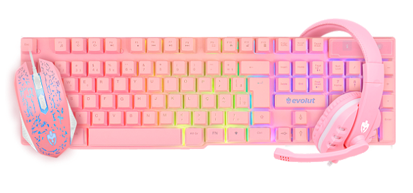 COMBO GAMER ROSA (TECLADO+MOUSE+FONE) - EG53 - EVOLUT