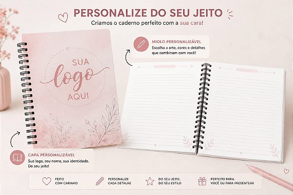 Caderno Personalizado Sua arte Na capa e Miolo.