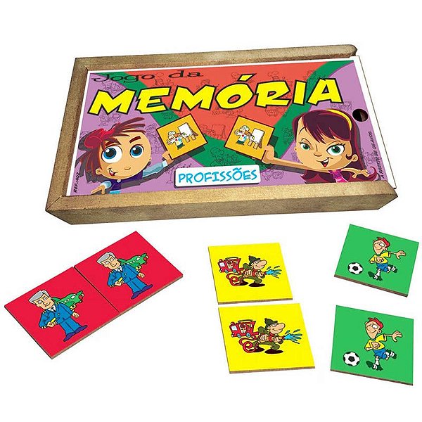 Jogo da Memória Profissões 54 Peças Brinquedo Educativo de Madeira