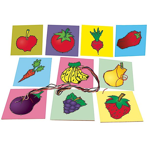 Alinhavos de Frutas - 10 placas com cadarços   (4 anos ou +)