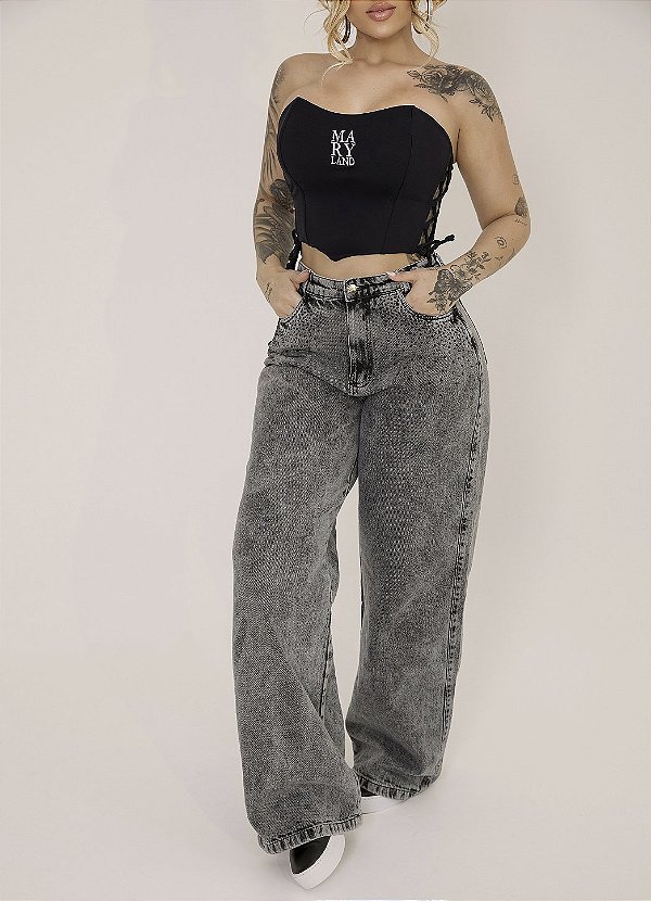 CALÇA JEANS WID LEGG DESTROYD COM STRASS DE BRILHO