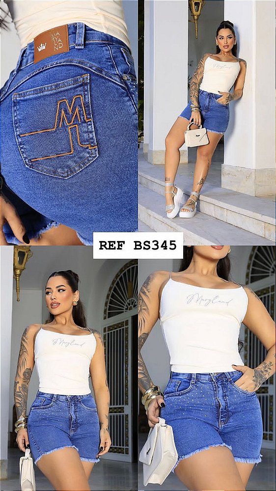 SHORT JEANS COM LYCRA E BRILHO * GRADE QUEBRADA*
