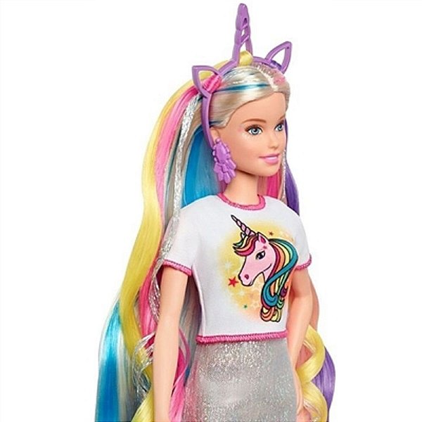 Boneca Barbie Penteado Fantasia Unicornio E Sereia Mattel