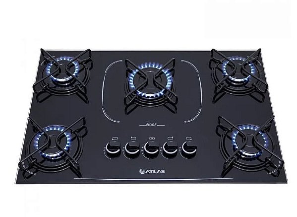 Fogão Cooktop a Gás Atlas de 5 Bocas com Mega  Chama - Agile Up Preto