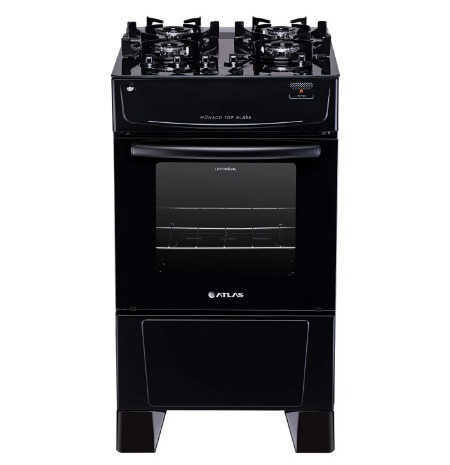 Fogão 4 Bocas Preto com Mesa de Vidro Atlas Mônaco Top Glass