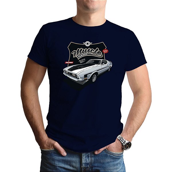 Camiseta Carro Clássico Mustang 1972 - Manga Curta 100% Algodão