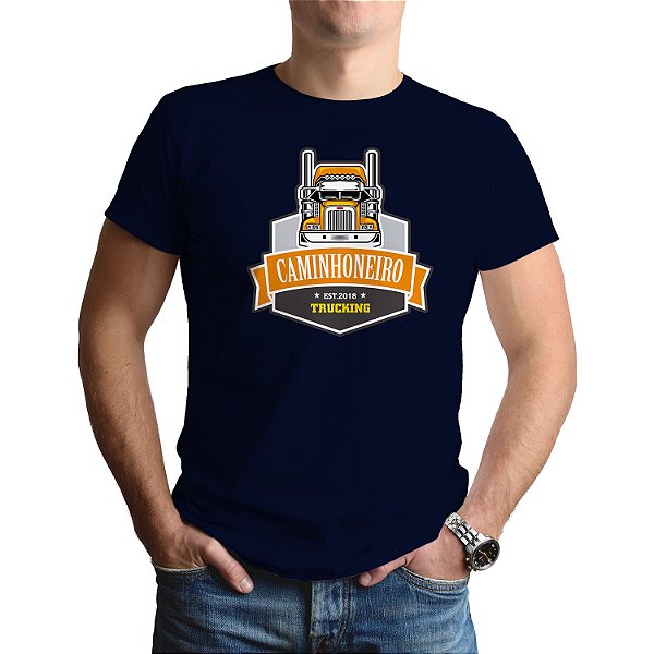 Camiseta Caminhoneiro Trucker Emblema 2 - Manga Curta 100% Algodão