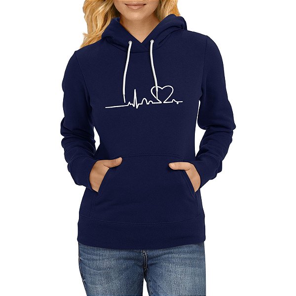 Moletom com Capuz Flanelado Coração Batimento Love Blusa de Frio
