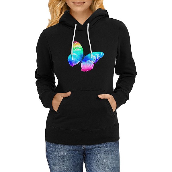 Moletom Feminino Borboleta Cores Blusa de Frio