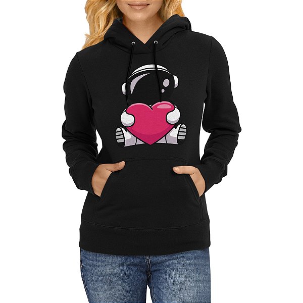 Moletom Feminino Astronauta Coração Blusa de Frio