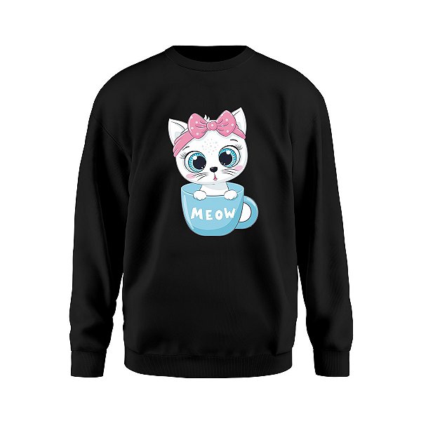 Moletom Feminino Gola Redonda Careca Gatinho