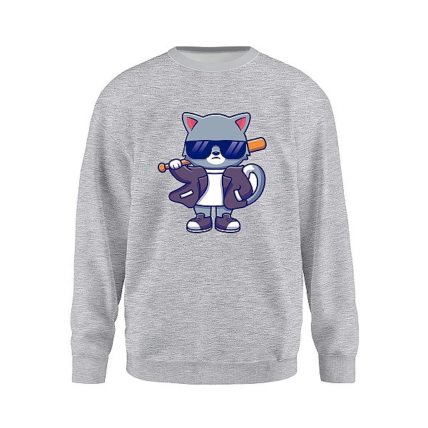 Moletom Feminino Gola Redonda Careca Gato Gatinho de Óculos