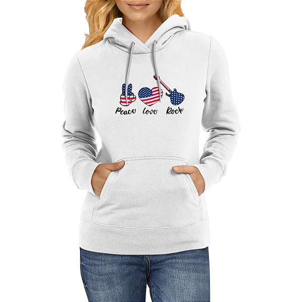 Moletom Canguru Peace Love Rock Blusa de Frio