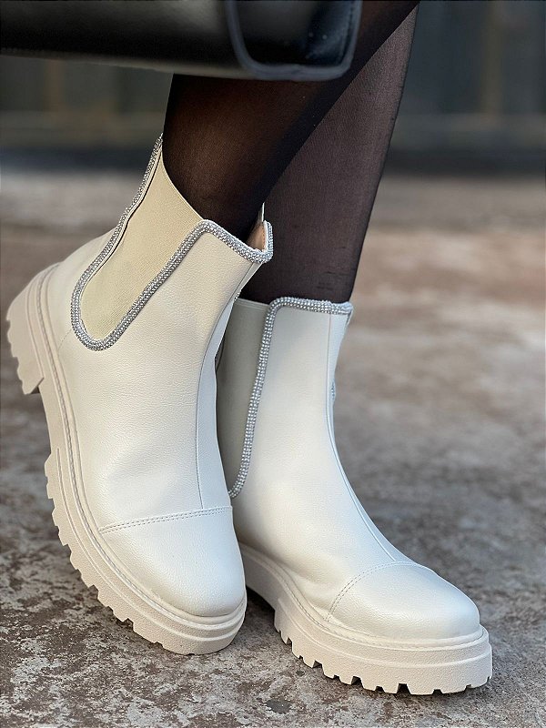 Bota Coturno Chelsea Glam Off White