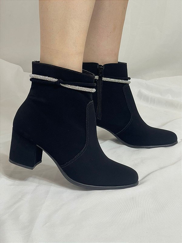 Bota Salto Bloco Nobuck Preto Cecilia