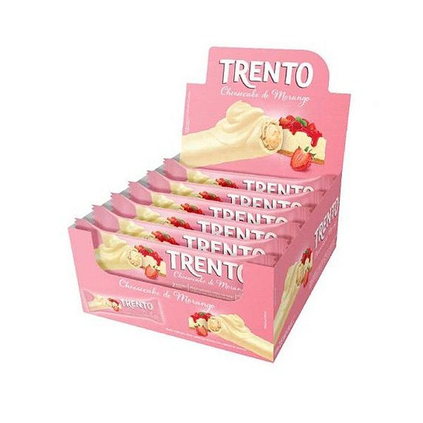 Chocolate  branco com cheesecake de morango  em formato de canudos TRENTO - c/ 16 un 32g cada