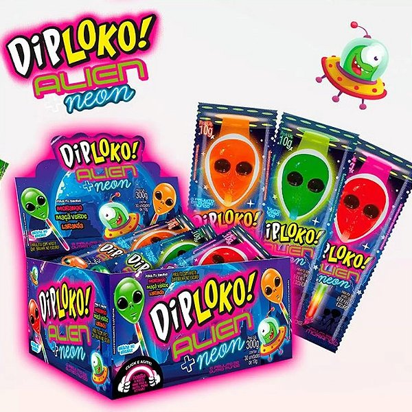 Pirulito DIPLOKO Alien + Neon 300g - c/ 30 un