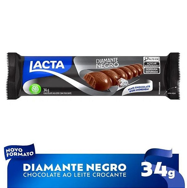 Barra de Chocolate preto com pedaços crocante DIAMANTE NEGRO LACTA 408g - c/ 12 un